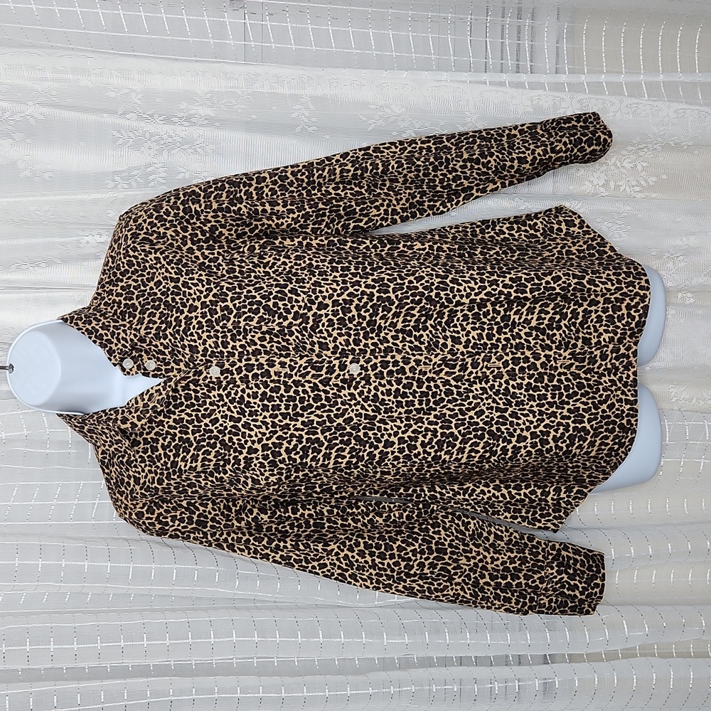 J. Crew Leopard Print Long Sleeve Button Down Blouse Shirt SzXS